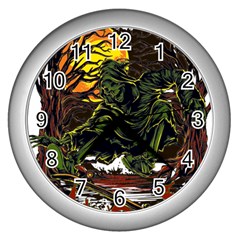 Grim Reaper Above Art  Monster Moon Letter Poster Wall Clock (silver)