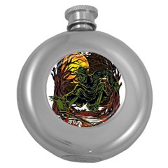 Grim Reaper Above Art  Monster Moon Letter Poster Round Hip Flask (5 Oz) by Sarkoni