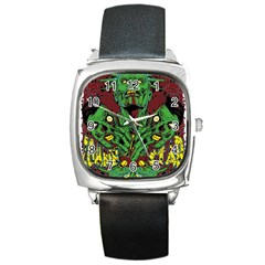 Zombie Star Monster Green Monster Square Metal Watch by Sarkoni