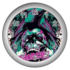 Anarchy Skull And Birds Wall Clock (silver)