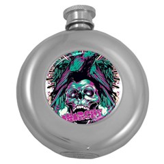 Anarchy Skull And Birds Round Hip Flask (5 Oz) by Sarkoni