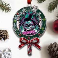 Anarchy Skull And Birds Metal X mas Lollipop With Crystal Ornament by Sarkoni