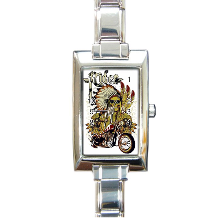 Motorcycle And Skull Cruiser Native American Rectangle Italian Charm Watch