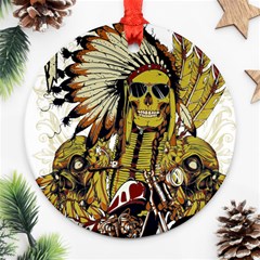 Motorcycle And Skull Cruiser Native American Ornament (round) by Sarkoni