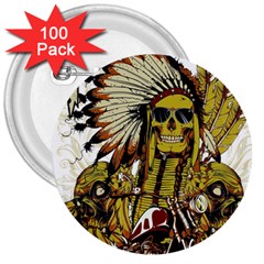 Motorcycle And Skull Cruiser Native American 3  Buttons (100 Pack)  by Sarkoni