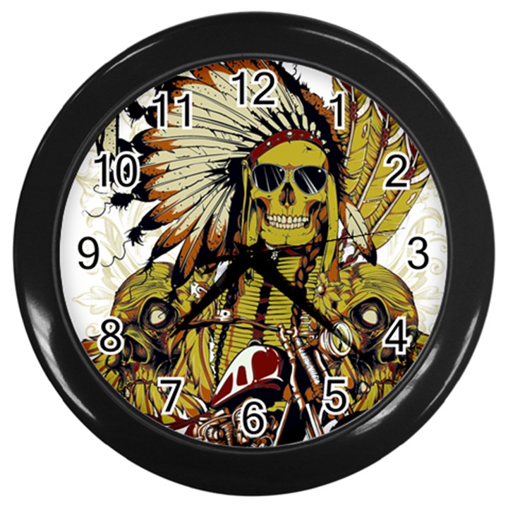 Motorcycle And Skull Cruiser Native American Wall Clock (Black)