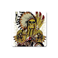 Motorcycle And Skull Cruiser Native American Square Magnet by Sarkoni