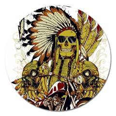 Motorcycle And Skull Cruiser Native American Magnet 5  (round) by Sarkoni