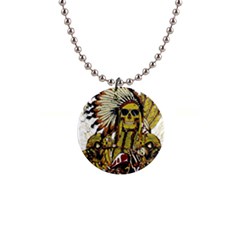 Motorcycle And Skull Cruiser Native American 1  Button Necklace by Sarkoni