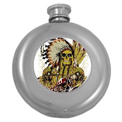 Motorcycle And Skull Cruiser Native American Round Hip Flask (5 Oz) by Sarkoni