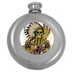 Motorcycle And Skull Cruiser Native American Round Hip Flask (5 oz) Front