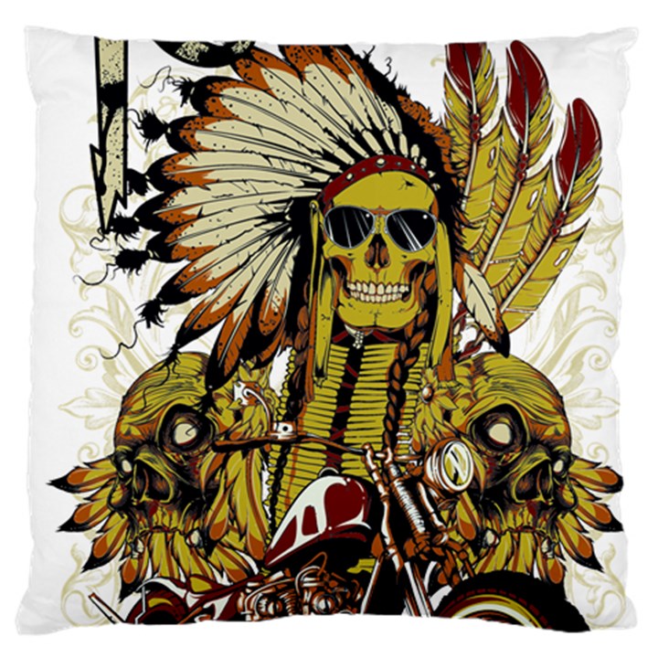 Motorcycle And Skull Cruiser Native American Large Premium Plush Fleece Cushion Case (Two Sides)