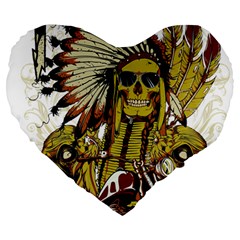 Motorcycle And Skull Cruiser Native American Large 19  Premium Flano Heart Shape Cushions by Sarkoni