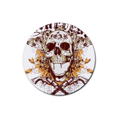 Harvest Of Fear Logo Illustration Skull Pistol Rubber Coaster (round) by Sarkoni