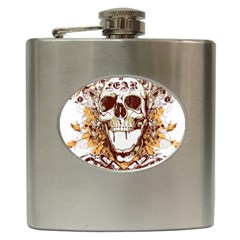 Harvest Of Fear Logo Illustration Skull Pistol Hip Flask (6 Oz) by Sarkoni