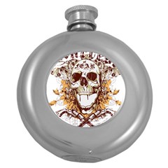 Harvest Of Fear Logo Illustration Skull Pistol Round Hip Flask (5 Oz) by Sarkoni