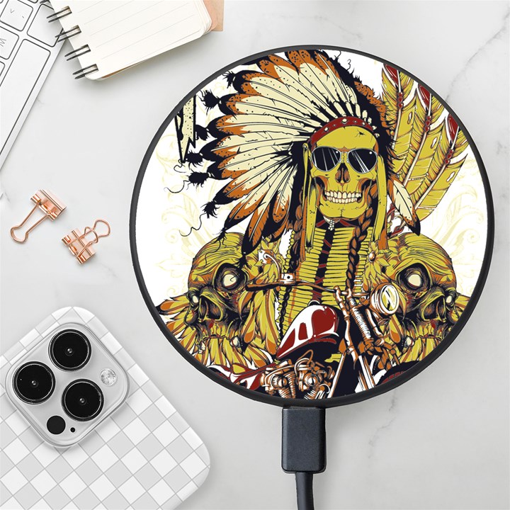 Motorcycle And Skull Cruiser Native American Wireless Fast Charger(Black)