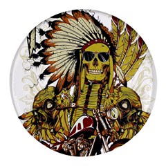 Motorcycle And Skull Cruiser Native American Round Glass Fridge Magnet (4 Pack) by Sarkoni