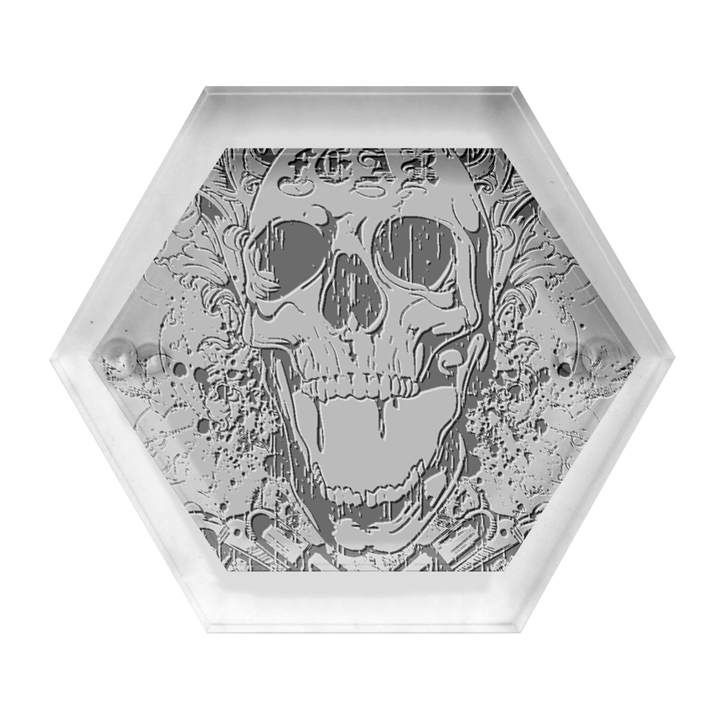 Harvest Of Fear Logo Illustration Skull Pistol Hexagon Wood Jewelry Box