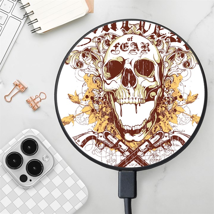 Harvest Of Fear Logo Illustration Skull Pistol Wireless Fast Charger(Black)