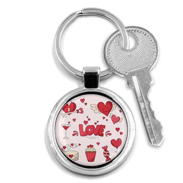 Hand Drawn Valentines Day Element Collection Key Chain (Round)