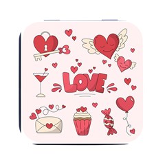 Hand Drawn Valentines Day Element Collection Square Metal Box (black) by Bedest