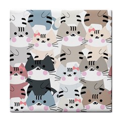 Cute Cat Couple Seamless Pattern Cartoon Tile Coaster by Bedest