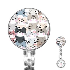 Cute Cat Couple Seamless Pattern Cartoon Stainless Steel Nurses Watch by Bedest