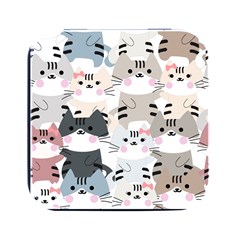 Cute Cat Couple Seamless Pattern Cartoon Square Metal Box (black) by Bedest