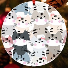 Cute Cat Couple Seamless Pattern Cartoon Uv Print Acrylic Ornament Round by Bedest