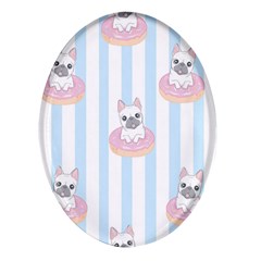 French Bulldog Dog Seamless Pattern Oval Glass Fridge Magnet (4 Pack)