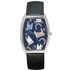 Colorful Cute Cats Seamless Pattern Barrel Style Metal Watch by Bedest