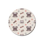 Pug Dog Cat With Bone Fish Bones Paw Prints Ball Seamless Pattern Vector Background Rubber Coaster (Round) Front