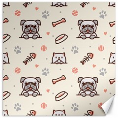 Pug Dog Cat With Bone Fish Bones Paw Prints Ball Seamless Pattern Vector Background Canvas 20  X 20  by Bedest