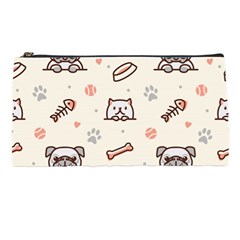 Pug Dog Cat With Bone Fish Bones Paw Prints Ball Seamless Pattern Vector Background Pencil Case by Bedest