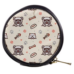 Pug Dog Cat With Bone Fish Bones Paw Prints Ball Seamless Pattern Vector Background Mini Makeup Bag by Bedest