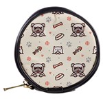 Pug Dog Cat With Bone Fish Bones Paw Prints Ball Seamless Pattern Vector Background Mini Makeup Bag Back