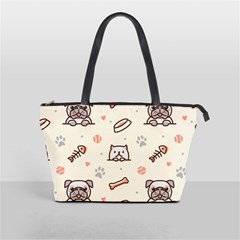 Pug Dog Cat With Bone Fish Bones Paw Prints Ball Seamless Pattern Vector Background Classic Shoulder Handbag by Bedest