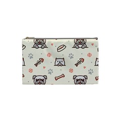 Pug Dog Cat With Bone Fish Bones Paw Prints Ball Seamless Pattern Vector Background Cosmetic Bag (small)