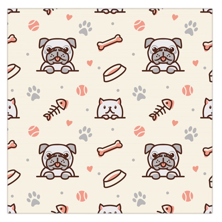 Pug Dog Cat With Bone Fish Bones Paw Prints Ball Seamless Pattern Vector Background Square Satin Scarf (36  x 36 )