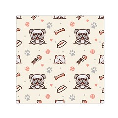 Pug Dog Cat With Bone Fish Bones Paw Prints Ball Seamless Pattern Vector Background Square Satin Scarf (30  X 30 ) by Bedest