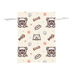 Pug Dog Cat With Bone Fish Bones Paw Prints Ball Seamless Pattern Vector Background Lightweight Drawstring Pouch (S) Front