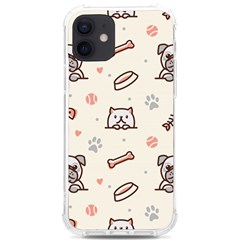 Pug Dog Cat With Bone Fish Bones Paw Prints Ball Seamless Pattern Vector Background Iphone 12/12 Pro Tpu Uv Print Case by Bedest