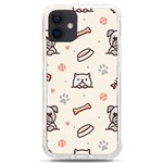 Pug Dog Cat With Bone Fish Bones Paw Prints Ball Seamless Pattern Vector Background iPhone 12 mini TPU UV Print Case	 Front