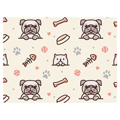 Pug Dog Cat With Bone Fish Bones Paw Prints Ball Seamless Pattern Vector Background Two Sides Premium Plush Fleece Blanket (extra Small) by Bedest