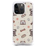 Pug Dog Cat With Bone Fish Bones Paw Prints Ball Seamless Pattern Vector Background iPhone 14 Pro TPU UV Print Case Front