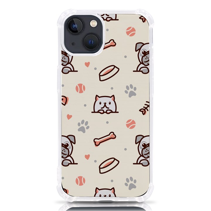 Pug Dog Cat With Bone Fish Bones Paw Prints Ball Seamless Pattern Vector Background iPhone 13 TPU UV Print Case