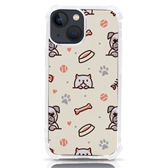 Pug Dog Cat With Bone Fish Bones Paw Prints Ball Seamless Pattern Vector Background Iphone 13 Mini Tpu Uv Print Case by Bedest