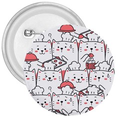 Cute Cat Chef Cooking Seamless Pattern Cartoon 3  Buttons by Bedest