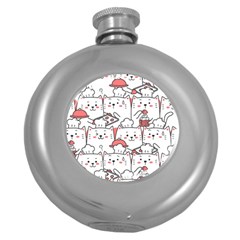 Cute Cat Chef Cooking Seamless Pattern Cartoon Round Hip Flask (5 Oz) by Bedest